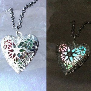 Rainbow Heart Locket Glow in the dark necklace
